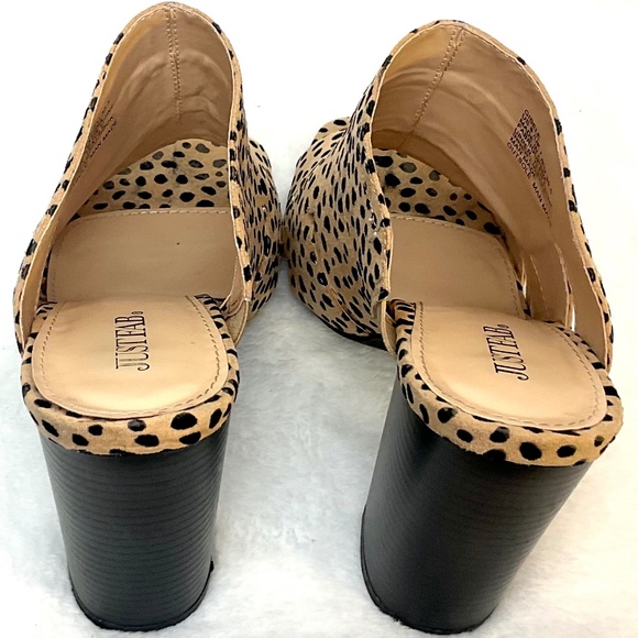 JustFab Gisele Cheetah Mule Sandal Tan Spot Faux Suede Block Heel Slip On Size 9 - Picture 7 of 10